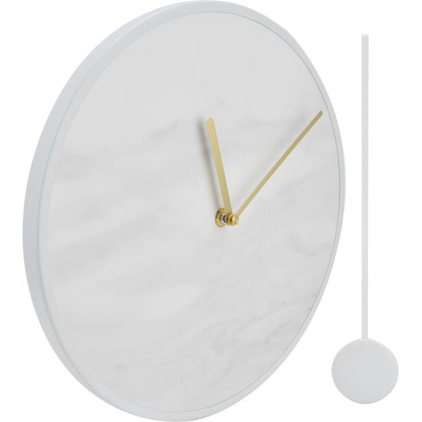 Horloge murale moderne en ardoise avec cadre en métal et motif marbre, idéale pour la chambre à coucher. (1/5)