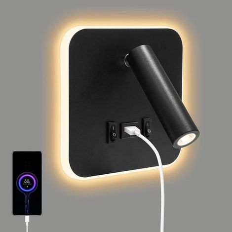 Quadratische 3-in-1-LED-Wandleuchte mit USB-Ladeanschluss und Schalter (1/5)