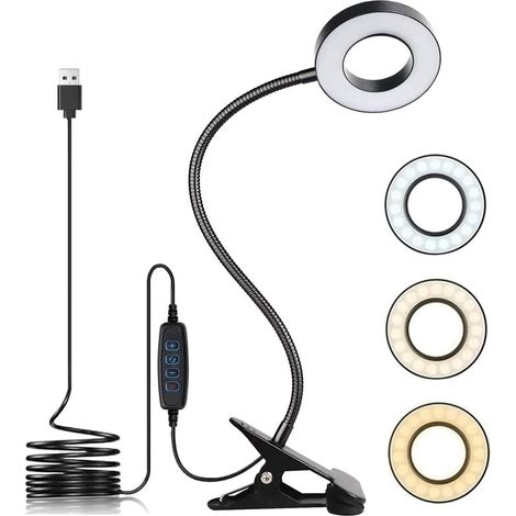 Lámpara de escritorio LED USB con clip, 3 modos, 10 niveles de brillo, ideal para el cuidado de la vista, libros, ajustable para leer, estudiar, trabajar, realizar videoconferencias e iluminación. (1/4)