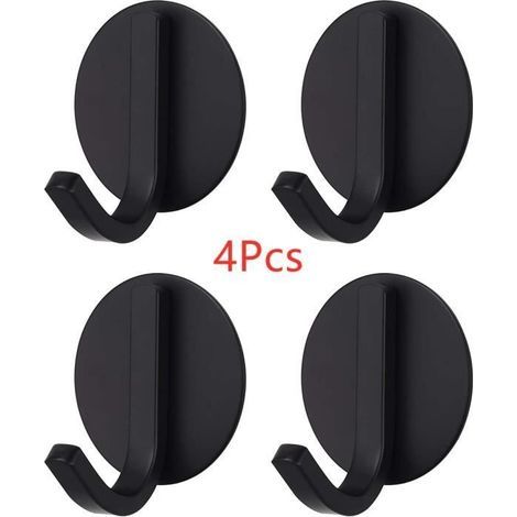 Wall Hook - Black - Stainless Steel - Self-adhesive - 4 pieces - Bathroom (1/4)