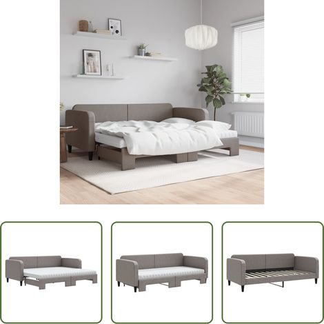 vidaXL Doppelbett - Tagesbett Ausziehbar mit Matratzen Taupe 90x200 cm Stoff (1/5)