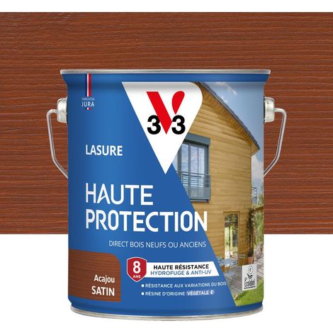 Lasure Bois extérieur Acajou satin - Protection 8 ans - résistance hydrofuge et anti-UV - Résiste aux variations du bois - résine d'origine végétale - 2,5L (1/4)