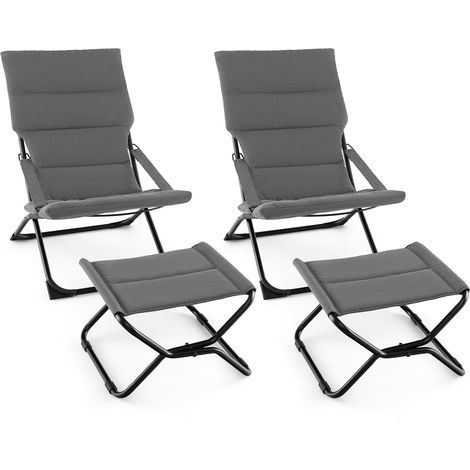 Costway – Fauteuil de jardin pliant 2 en 1 avec repose-pieds – Coussin amovible en tissu oléfine – Cadre métal robuste – Dimensions 121 x 61 x 16 cm (1/5)