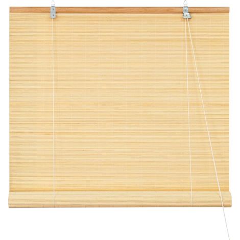 Store Bambou sans Perçage 60x220cm, Protection Solaire & Visuelle, Rideau Enrouleur à Tirage Latéral pour Fenêtres et Portes, Teinte Naturelle (1/4)