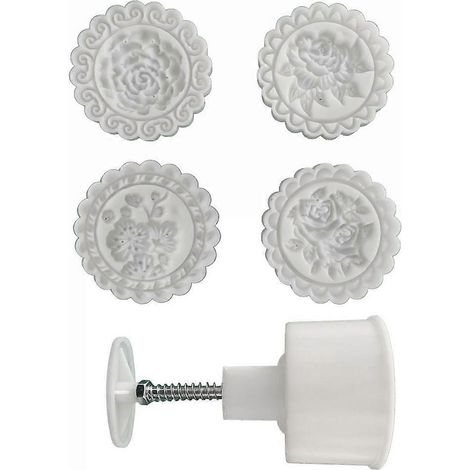 Moule à Mooncakes 4 Motifs - Rose, Pivoine, Fleur de Prunier - Pour Biscuits Pressés (1/4)