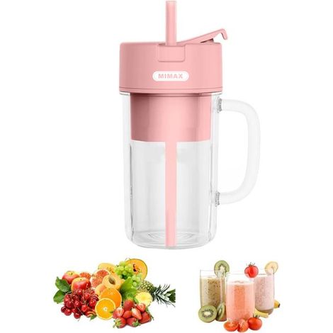 Mixeur portable, presse-agrumes rechargeable, mixeur à fruits, machine à smoothie électrique, joli mixeur de voyage - Rose - (1/4)