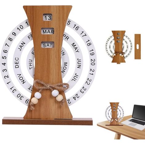 Calendrier perpétuel - Calendrier perpétuel avec disque en bois - Calendrier à rotation manuelle - Un cadeau idéal pour la maison ou le bureau, affichant la date, le jour de la semaine et le mois. Cou (1/5)
