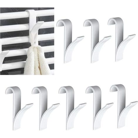 Crochets sèche-serviettes en plastique, 8 pièces, accessoires de salle de bain pour sèche-serviettes, blanc (1/5)