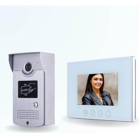 Portier interphone vidéo CARDS 4 Fils - 1 écran blanc 7" - avec mémoire photos - avec lecteur de badge (1/4)