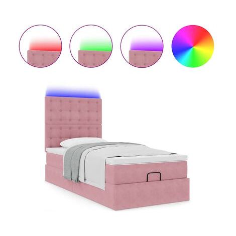 Cadre de lit ottoman 80 × 200 cm avec matelas en velours rose, velours doux et confortable, pour chambre, décor moderne, facile à assembler (1/5)