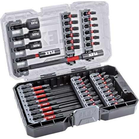 Flex – Jeu d'embouts 41 pièces – Embouts pour visseuse – Longueur 25 mm – Pour vis à tête cruciforme – Boîte verrouillable résistante aux chocs (1/5)