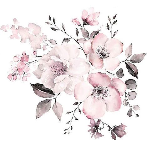 Sticker mural vintage FLEUR rose pâle (58x52 cm) Sticker mural autocollant plantes printemps nature Décoration pour salon chambre cuisine couloir (1/5)