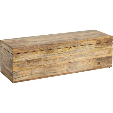 Made In Meubles – Coffre banc en bois de manguier clair – Dimensions 35x117x38 cm – Trappe de rangement pratique pour chambre ou entrée