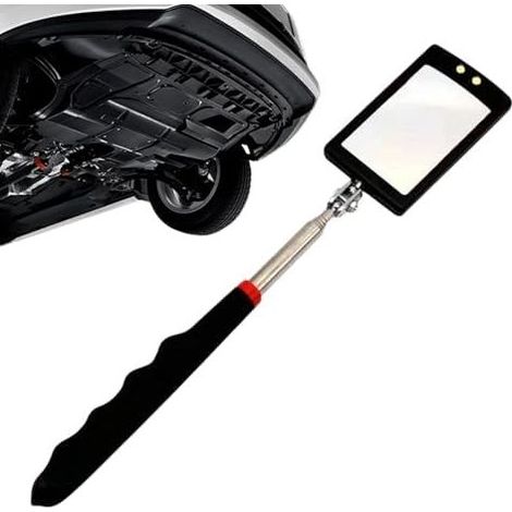 Miroir d'inspection télescopique avec éclairage LED et tête orientable, outil automobile pivotant pour atteindre les angles difficiles, miroir de voiture télescopique (1/5)
