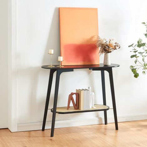 Mesa Consola Taivalkoski 100x35x80cm - Negro/Ratán [en.casa]