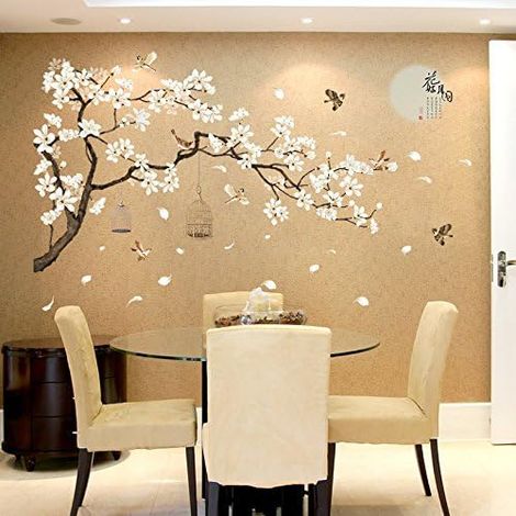 Rnemitery – Sticker mural fleurs cerisier et oiseau – Vinyle auto-adhésif imperméable – Dimensions 187 x 128 cm – Décoration vintage pour chambre - SIZE 187 X
