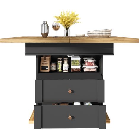 ELVMI Mesa de Comedor Extensible para 4 a 6 Personas con 1 Compartimento y Almacenaje Oculto, con Cierre Suave, Cocina y Salón, 110×80×75 cm, en MDF, Negro (1/5)