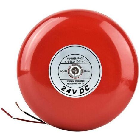 Cloche d'alarme ronde en métal 24V, cloche d'alarme incendie de sécurité rouge (1/4)