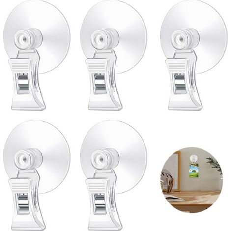 5 pezzi di clip a ventosa multifunzionali in plastica trasparente per finestre di vetro, acquari, supermercati e bagni (1/5)