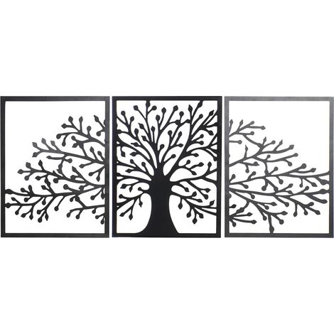 Décoration murale DKD Home Decor 3 Unités Noir Arbre Métal (141 x 1,3 x 61 cm) (1/3)