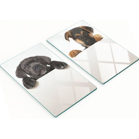 Tablas de cocina de vidrio templado con dise帽o de tres cachorros, 2x30x52 cm. (1/5)