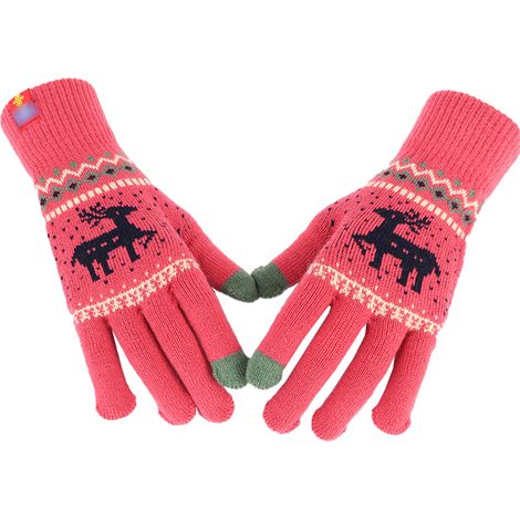 Gants Tricotés Hiver - Motif Cerf Noël - Pour Femme et Fille - Chaud et Confortable - Paire (1/5)
