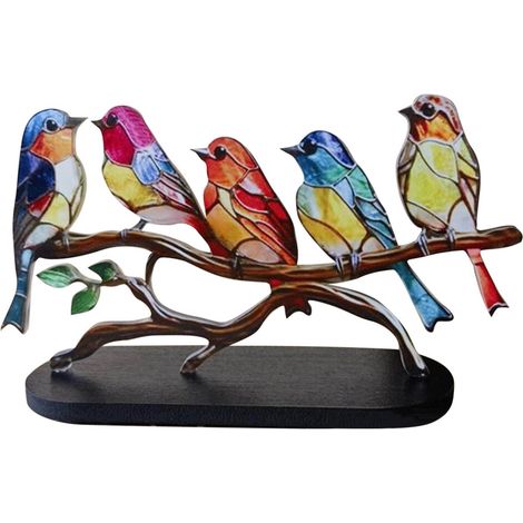 Farbenfrohe Vogelfiguren - Kolibris aus Metall, die auf Ästen sitzen, geeignet als Tischdekoration in Wohnzimmern, Schlafzimmern und Büros (fünf Vögel).