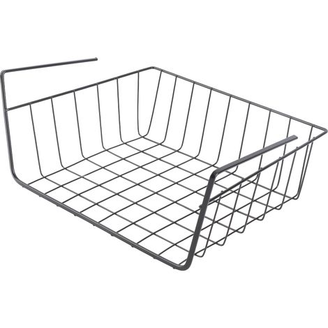 Corbeille de rangement suspendue sous étagère - Panier métallique multi-fonctions pour cuisine bureau - L Noir - 1 pièce (1/5)