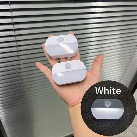 Lot de 2 veilleuses LED intelligentes à piles avec détection de présence, à activation par mouvement, pour couloirs, escaliers et salles de bains, blanches (1/5)