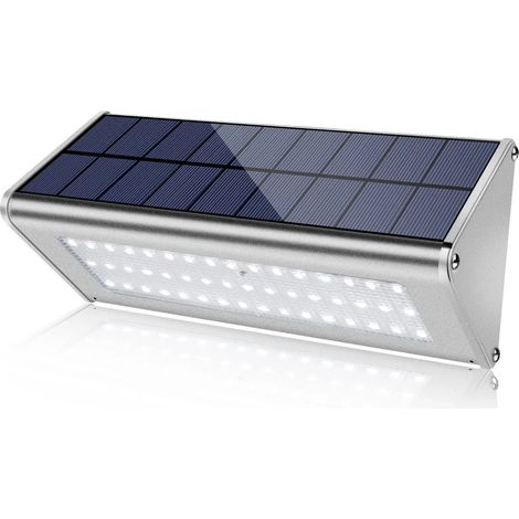 Lampe solaire LED extérieure étanche en aluminium avec détecteur de mouvement RIR (blanc chaud 4000K - 48 LED - capteur radar) - Compatible avec éclairage de sécurité pour jardin, clôture et mur. (1/5)