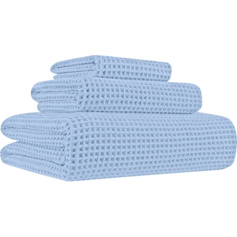 Set 3/5 Pezzi Asciugamani Bagno 100% Cotone Tessuto Nido D'ape Super Assorbenti Telo Doccia Salvietta Viso Asciugamano Salviette Teli Asciugamano Ospite Prodotto Italiano Azzurro - 3 Pezzi (1/5)