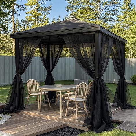 Rideaux d'extérieur, Lot de 2 Rideau Voilage Moustiquaire Exterieur Lumière Filtrer Transparent avec Bricolage Réglable pour Patio, Jardin, Gazebo (1/5)