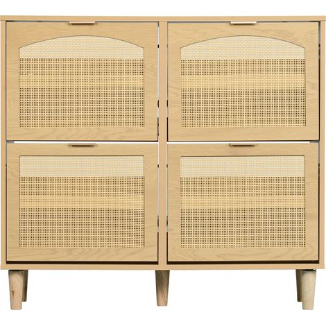 Meuble à chaussures à 4 tiroirs rabattables, commode à chaussures en rotin avec poignées en métal, étagère à chaussures pour entrée, chambre, appartement, meuble en bois, style campagne, dimensions: 1 (1/5)