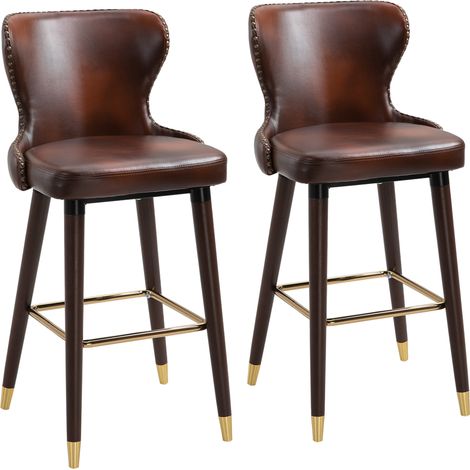 CHICFURN Set di 2 sgabelli da bar 52x53x101 cm in similpelle marrone con gambe in legno