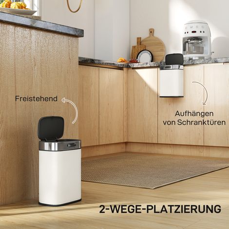 Poubelle 5 L sur pied ou murale, acier inoxydable blanc crème, corbeille compacte pour cuisine ou salle de bain