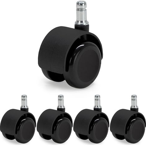 5 roulettes auto-freinantes pour fauteuil de bureau, diamètre 50 mm, tige 11 mm, pour sols durs, parquet, carrelage