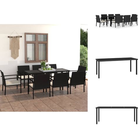 9-tlg. Garten-Essgruppe Poly Rattan Schwarz - Gartengruppe - Esstisch - Gartenstuhl - Outdoormöbel - Polyrattan