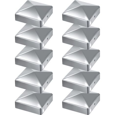 Chapeaux Pyramidaux Acier Inoxydable 100x100 mm Lot de 10 Finition Argentée pour Clôture et Structure Extérieure (1/4)