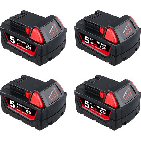 4x Pour Milwaukee M18 18V 5Ah Batterie M18B5 XC Li-Ion 48-11-1860 48-11-1852