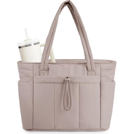 Borsa imbottita con portabicchiere, scomparto per laptop e cinghia di fissaggio per valigia/trolley - ideale per viaggi, lavoro, infermiere e donne - Camel (1/5)