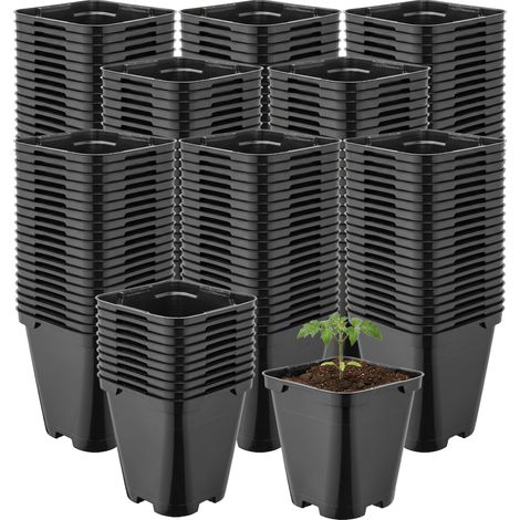 Garronda Pot de Fleur Carré Arrondi Plastique 9 × H 9,6 cm (0,5L) Lot 200 Godets Semis Pots de Pépinière Drainage Résistants Intempéries pour Culture Plantes Jardin Serre Intérieur Extérieur GD-0200