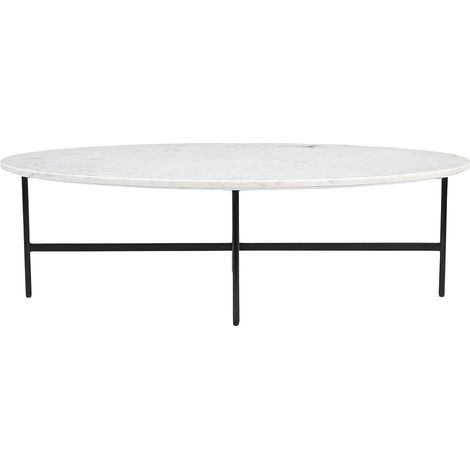 Ovale Couchtisch aus weißem Marmor und schwarzem Metall L115 cm CARRARE