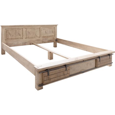 RAILWAY 342 Letto matrimoniale in legno di mango - laccato / whitewash 180x200