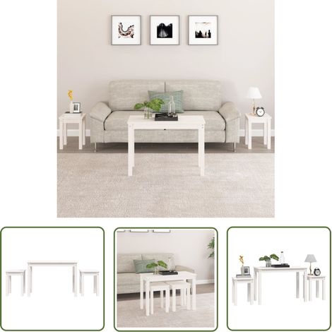 The Living Store Tables gigognes 3 pcs Blanc Bois de pin massif - Table Basse - Table D'appoint - Meuble Petit Appartement - Ensemble De Tables - Tables Imbriquées (1/5)