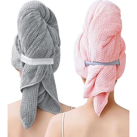 Zwei extra große Haartrockentücher aus Mikrofaser geeignet für langes Haar schnelltrocknend und weich Größe 100 x 60 cm hochwertiges elastisches (1/5)