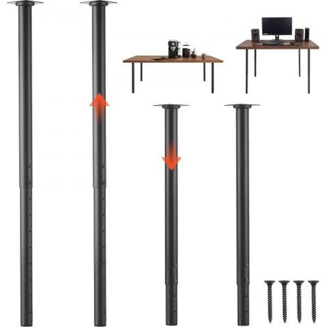 Patas Regulables de Mesa de Acero al Carbono, Altura Ajustable 600-1000 mm, Capacidad Máxima 544 kg, Juego de 4 Patas Redondas con Kit de Herrajes para Escritorio, Banco de Trabajo, Mesa de Bar (1/5)