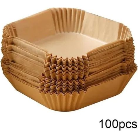 Papier de cuisson - FOLAYA - 100 pièces - Imperméable - Bord surélevé - Pour friteuse à air (1/4)