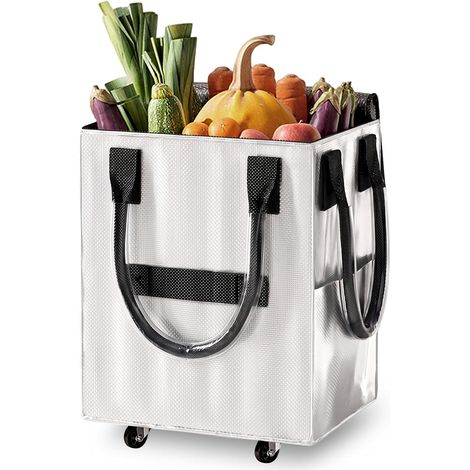 Carrello della spesa pieghevole con ruote 50,8×40,64×30,48 cm, borsa della spesa riutilizzabile, trasporto senza barriere per fare la spesa, lavanderia, campeggio e trasloco (Argento) (1/5)