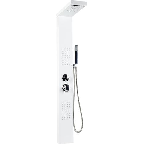 Panel de Ducha de Acero Inoxidable,5 en 1 Columna Hidromasaje,Cabeza de ducha, Ducha de Mano y Chorros de Masaje (blanco),15×47×130cm