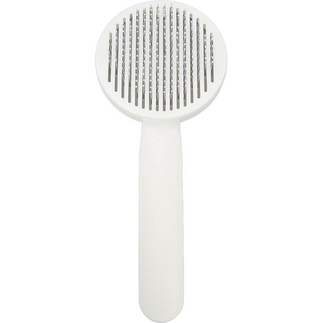 Brosse de toilettage pour chat en acier inoxydable, outil de peigne autonettoyant à un bouton pour animaux de compagnie, rose (1/5)
